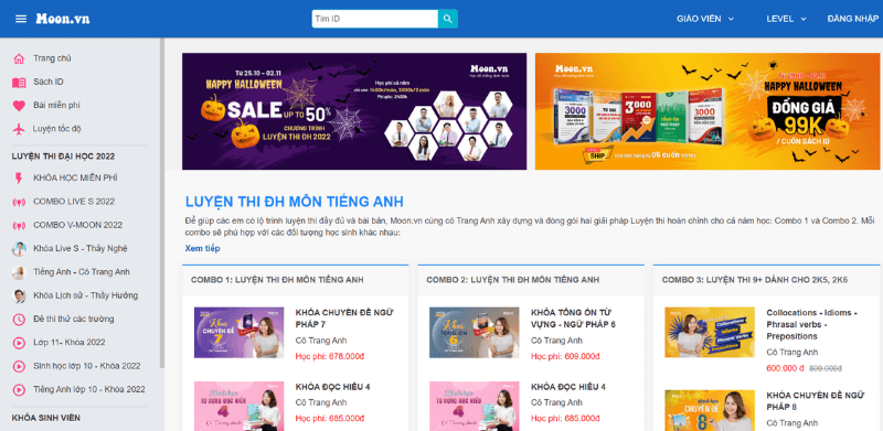 web học trực tuyến moon.vn