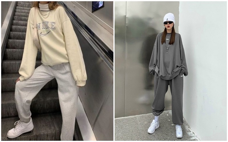 phối phối áo sweater cùng quần jogger