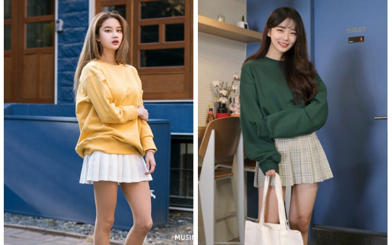 phối áo sweater cùng váy tennis